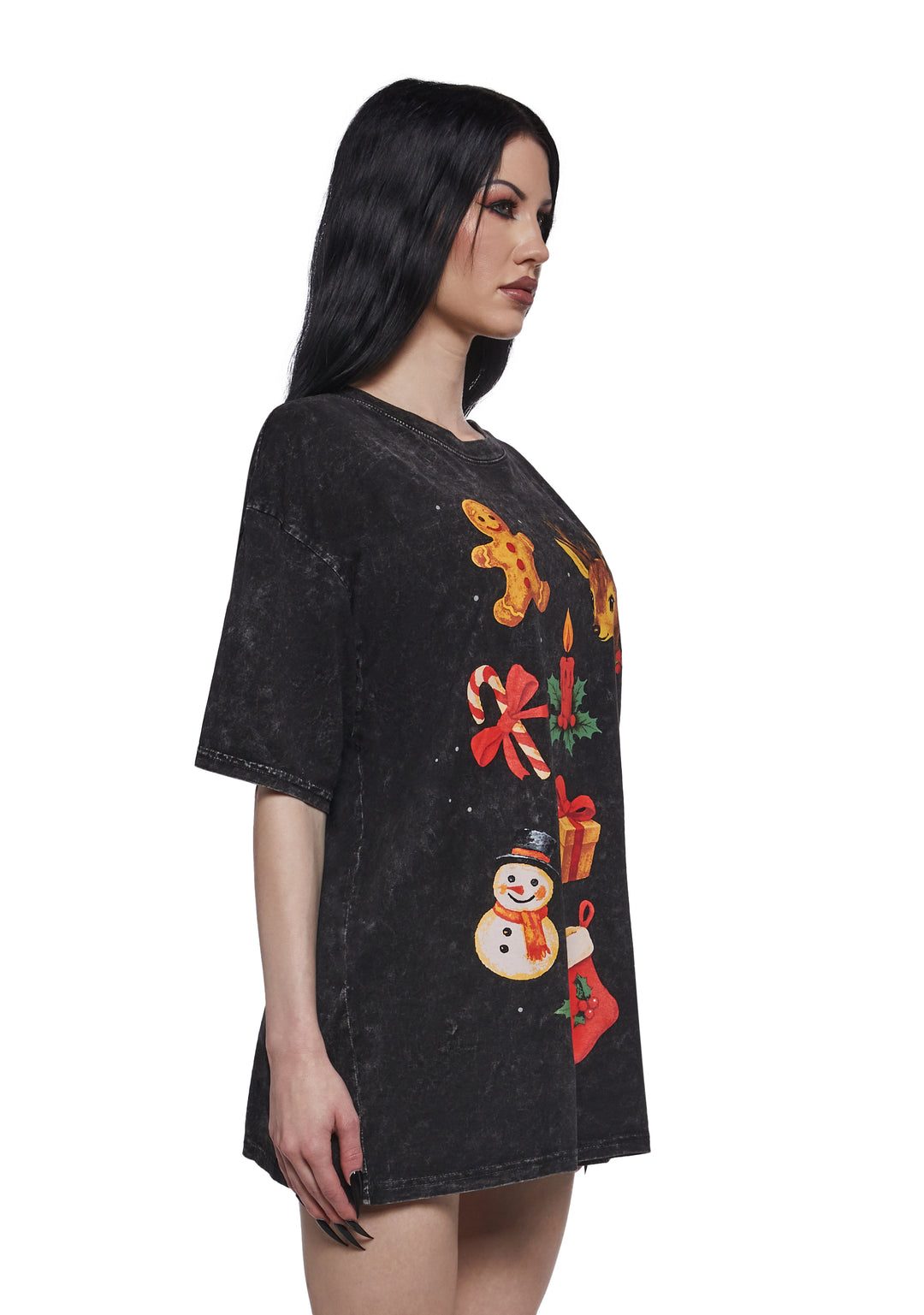 Womens Christmas Oversized Tee Sugar Thrillz - Black - Image 3