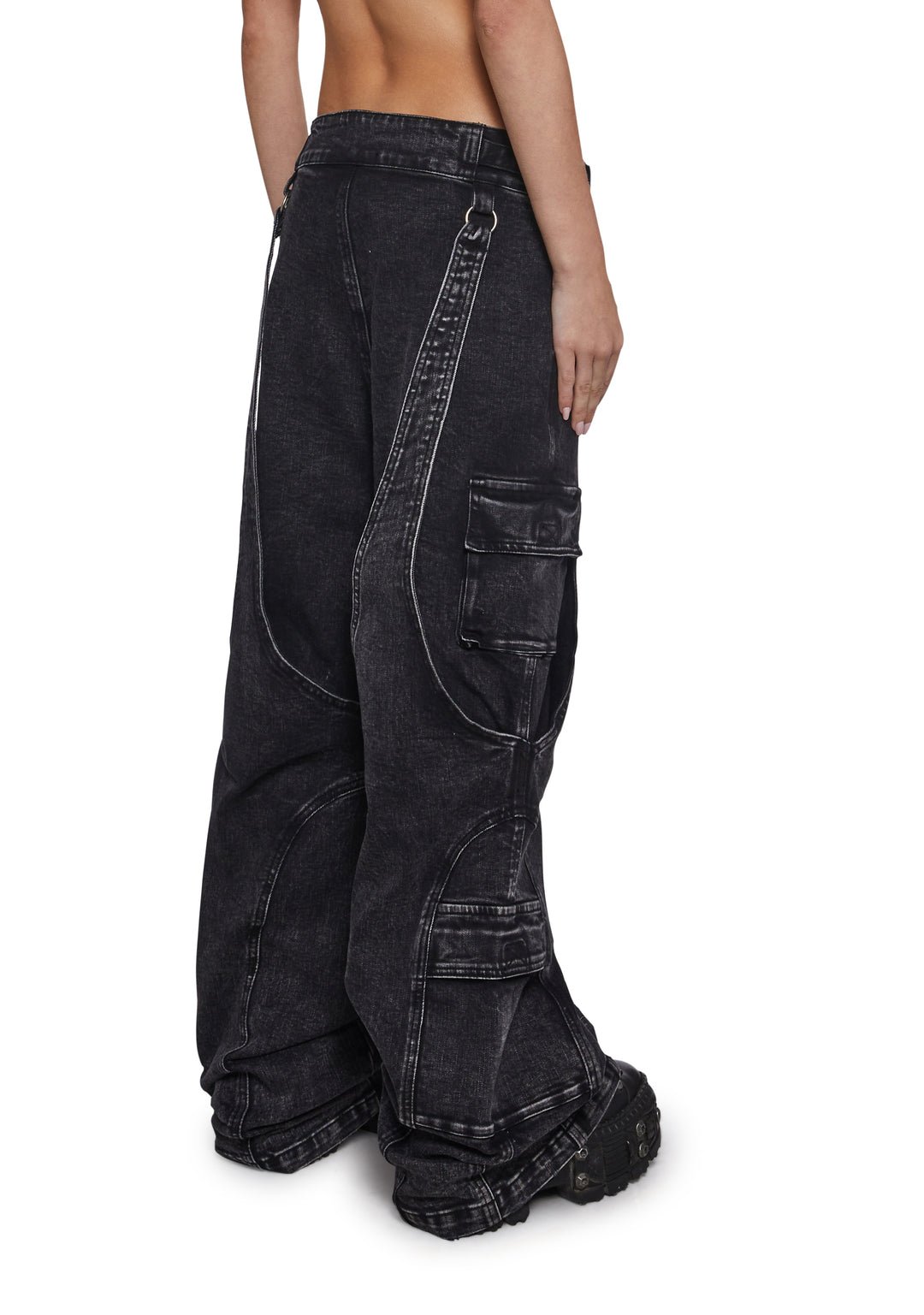 Womens Denim Wide Leg Pants Y2K Darker Wavs - Black - Image 4