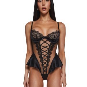 Roma Cheri Amore Lace Teddy - Black