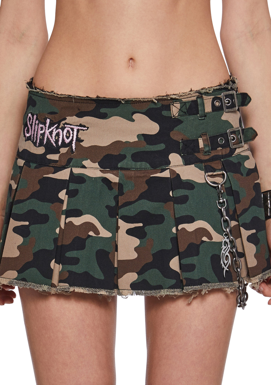 Dolls Kill x Slipknot Pleated Camo Mini Skirt - Green - Image 3