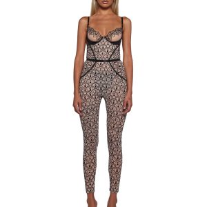 Womens Sexy Playboy Bunny Kiss Sleeveless Catsuit - Black