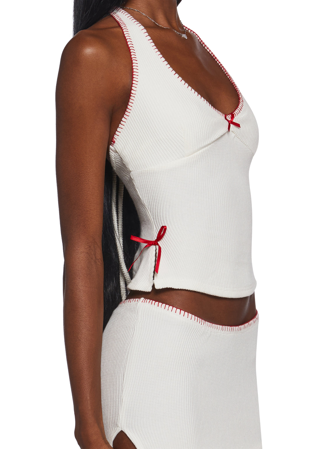 Womens Knit Ribbed Halter Skirt Set - Off White - Image 5