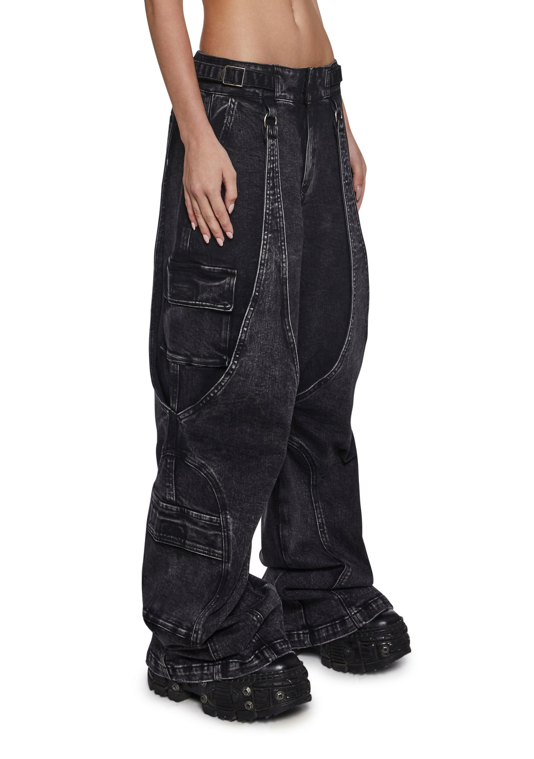 Womens Denim Wide Leg Pants Y2K Darker Wavs - Black - Image 3