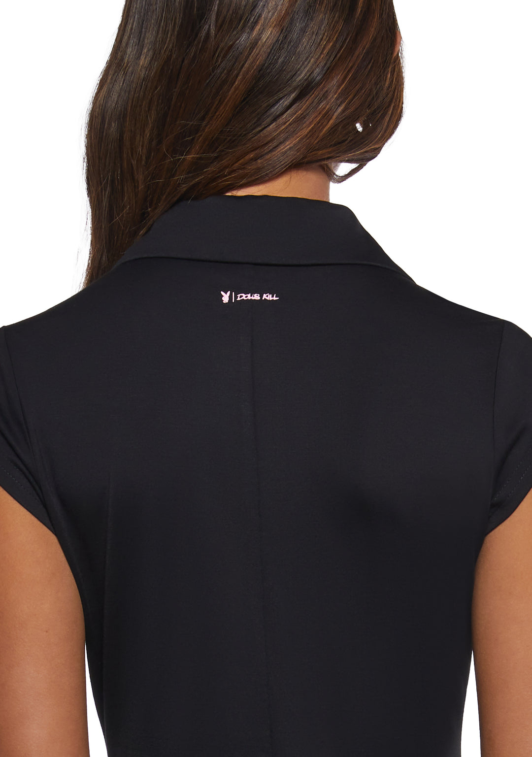 Dolls Kill x Playboy Short Sleeve Collared Romper - Black - Image 7