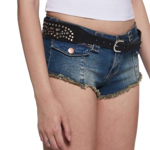 Star Stud Leather Belt - Black