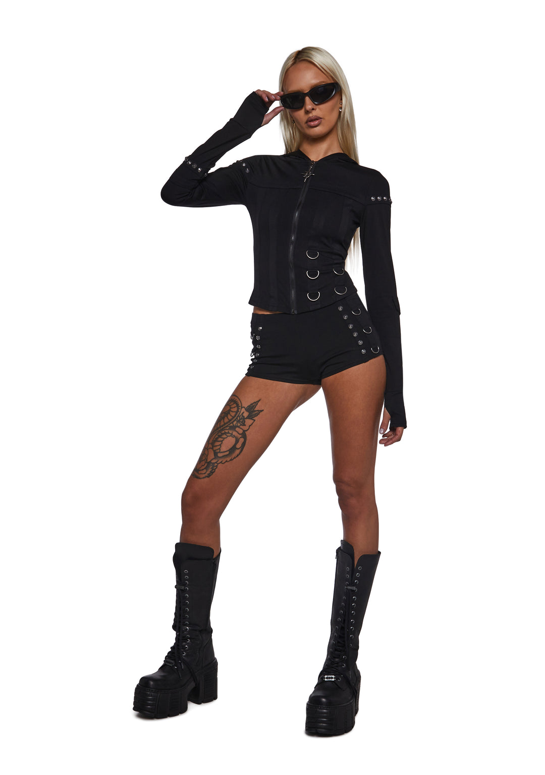 Womens Ego Micro Shorts With Hardware Darker Wavs - Black - Image 2