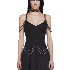 Womens Chain Link Mini Dress With Spikes Widow - Black