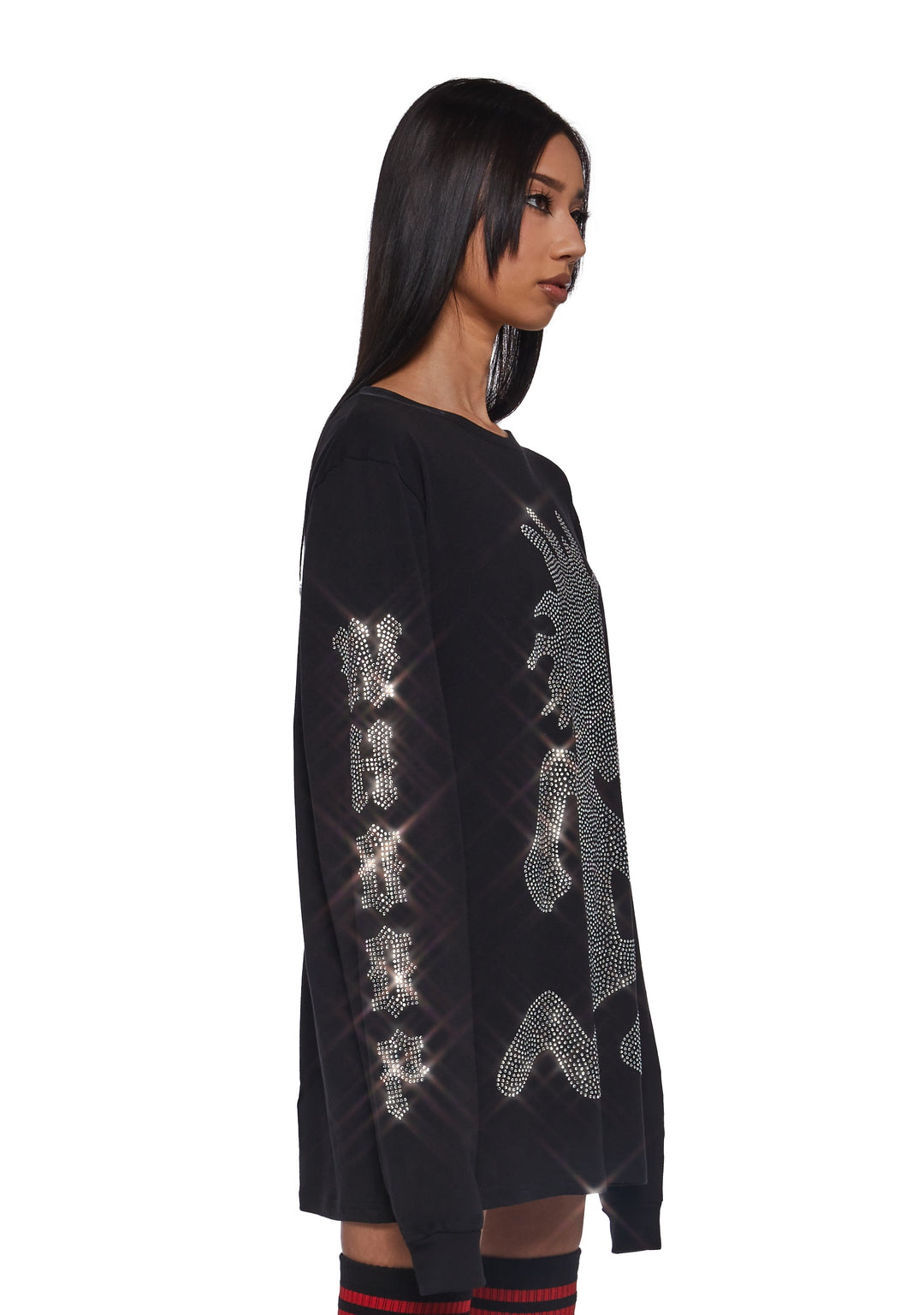 Dolls Kill x Insane Clown Posse Hatchet Man Long Sleeve Rhinestone Tee - Black - Image 3