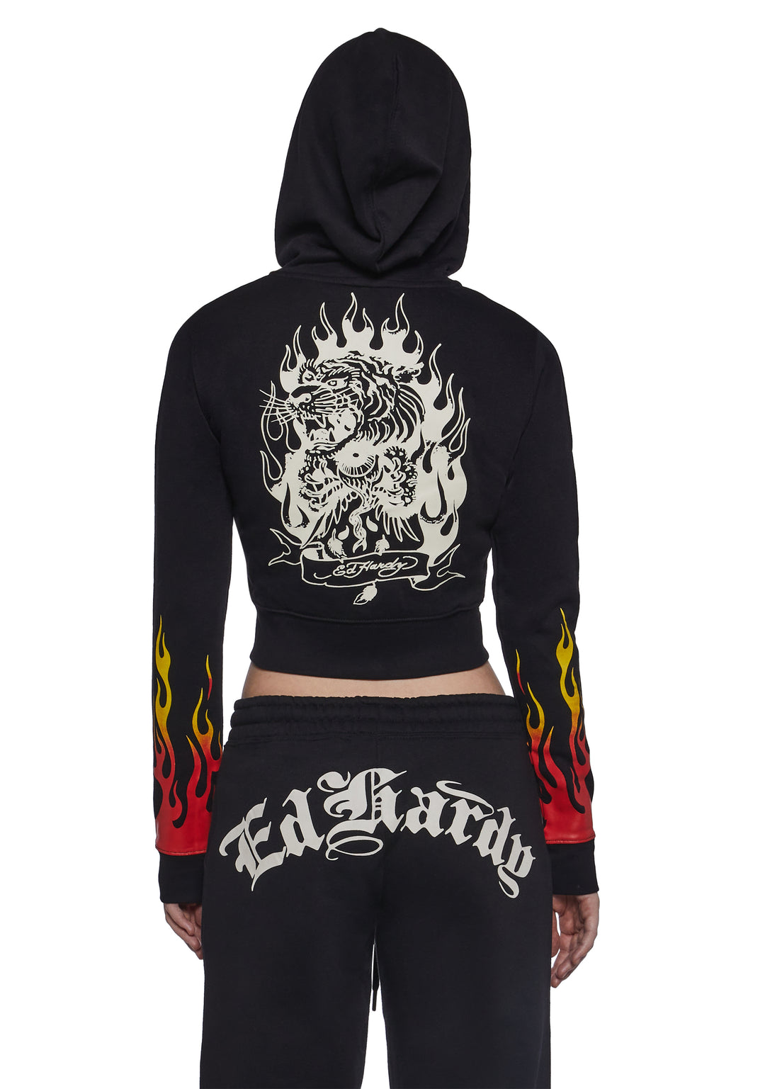 Ed Hardy Tiger Flame Crop Zip Hoodie - Black - Image 4