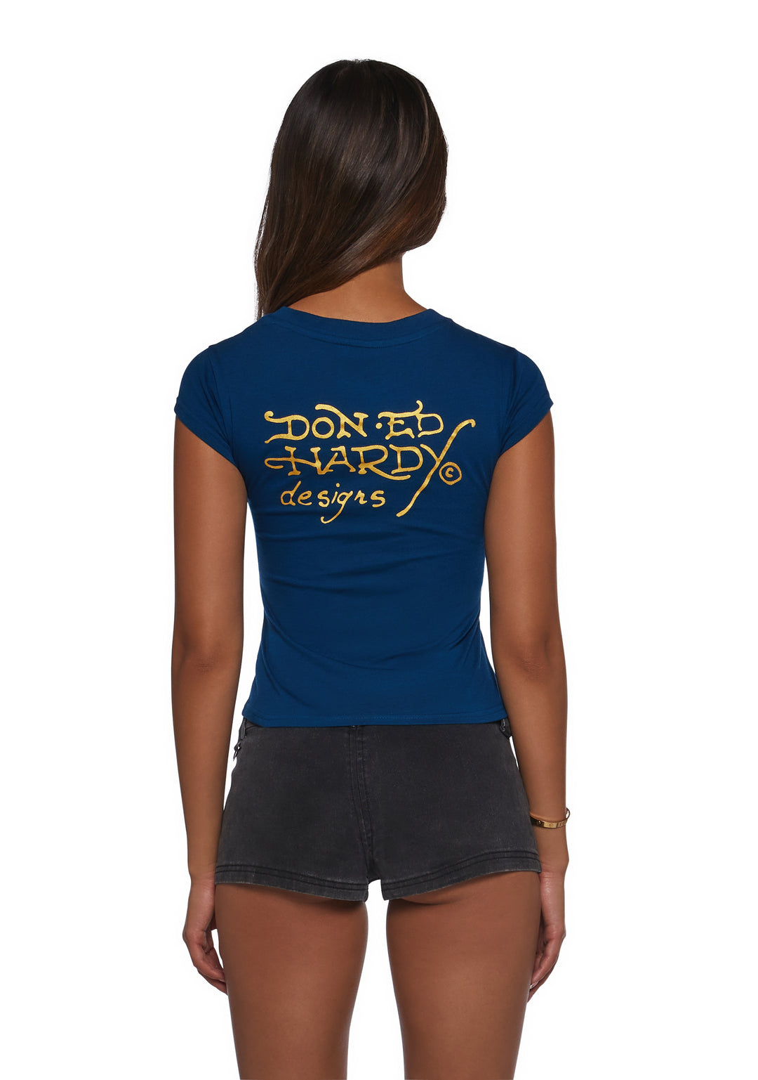 Ed Hardy LKS Skull Rhinestone Cap Sleeve Tee - Blue - Image 5