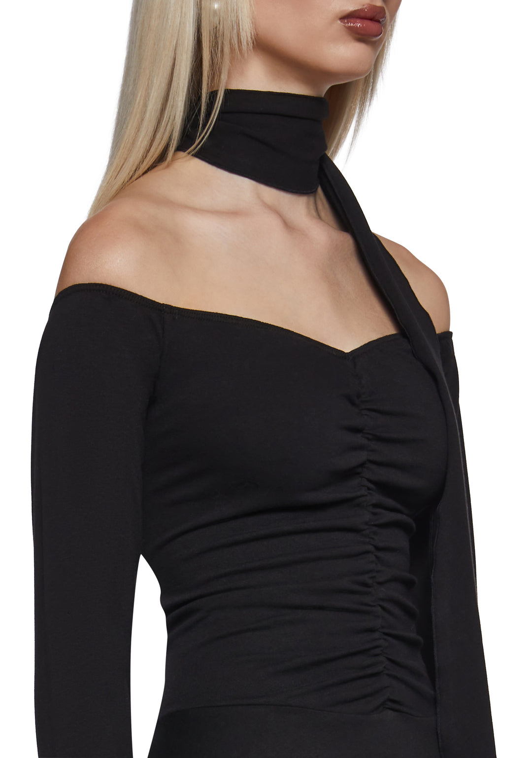 Womens Off The Shoulder Mini Dress - Black - Image 5