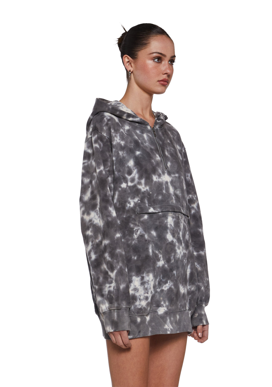 Womens Washed Tie Dye Oversized Hoodie Current Mood - Gray - Image 3
