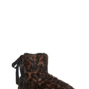 Playboy by Dolls Kill Cozy Leopard Faux Fur Booties - Multi