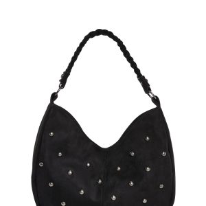 Oversized Faux Suede Boho Shoulder Bag - Black