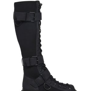 Club Exx Burning Man Canvas Faux Suede Knee High Boots Rave - Black