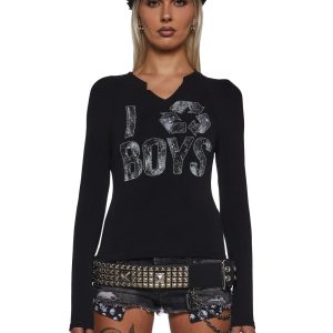 Womens I Recycle Boys Long Sleeve Top Generation Kiss - Black