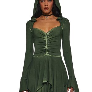 Fairy Fairycore Washed Hooded Handkerchief Dress Current Mood- Green
