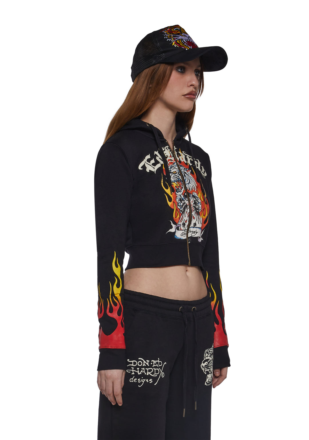 Ed Hardy Tiger Flame Crop Zip Hoodie - Black - Image 3