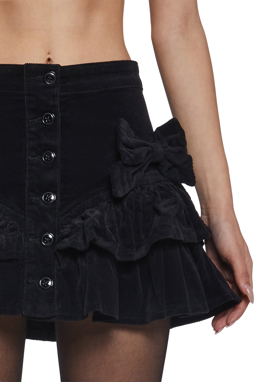 Corduroy Ruffled Bow Mini Skirt Sugar Thrillz - Black - Image 5