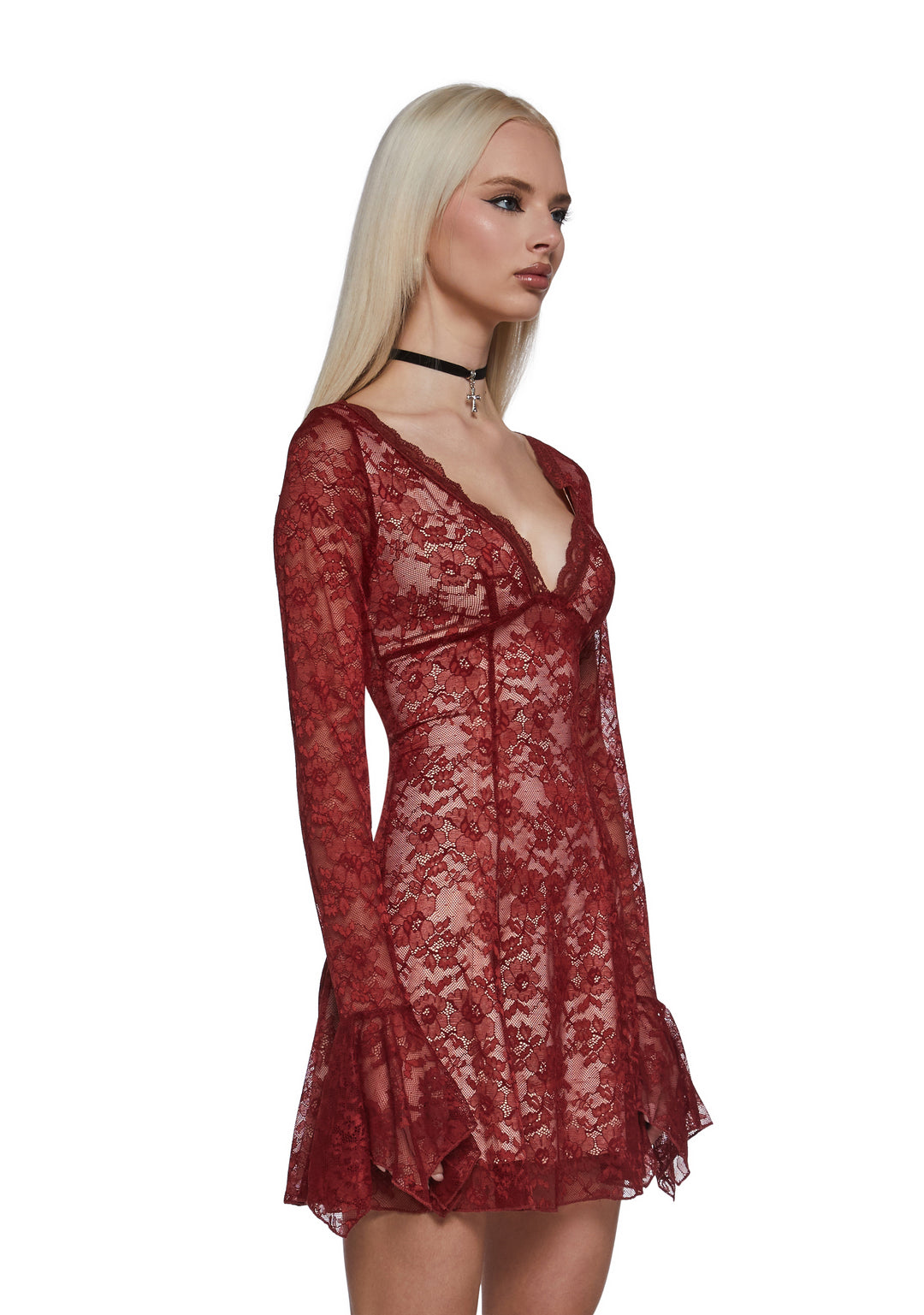 Womens Lace Mini Dress Current Mood - Womens Lace Mini Dress Current Mood - Brown - Image 3