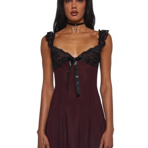 Lace Bodice Galloon Mesh Mini Dress Delia's - Red