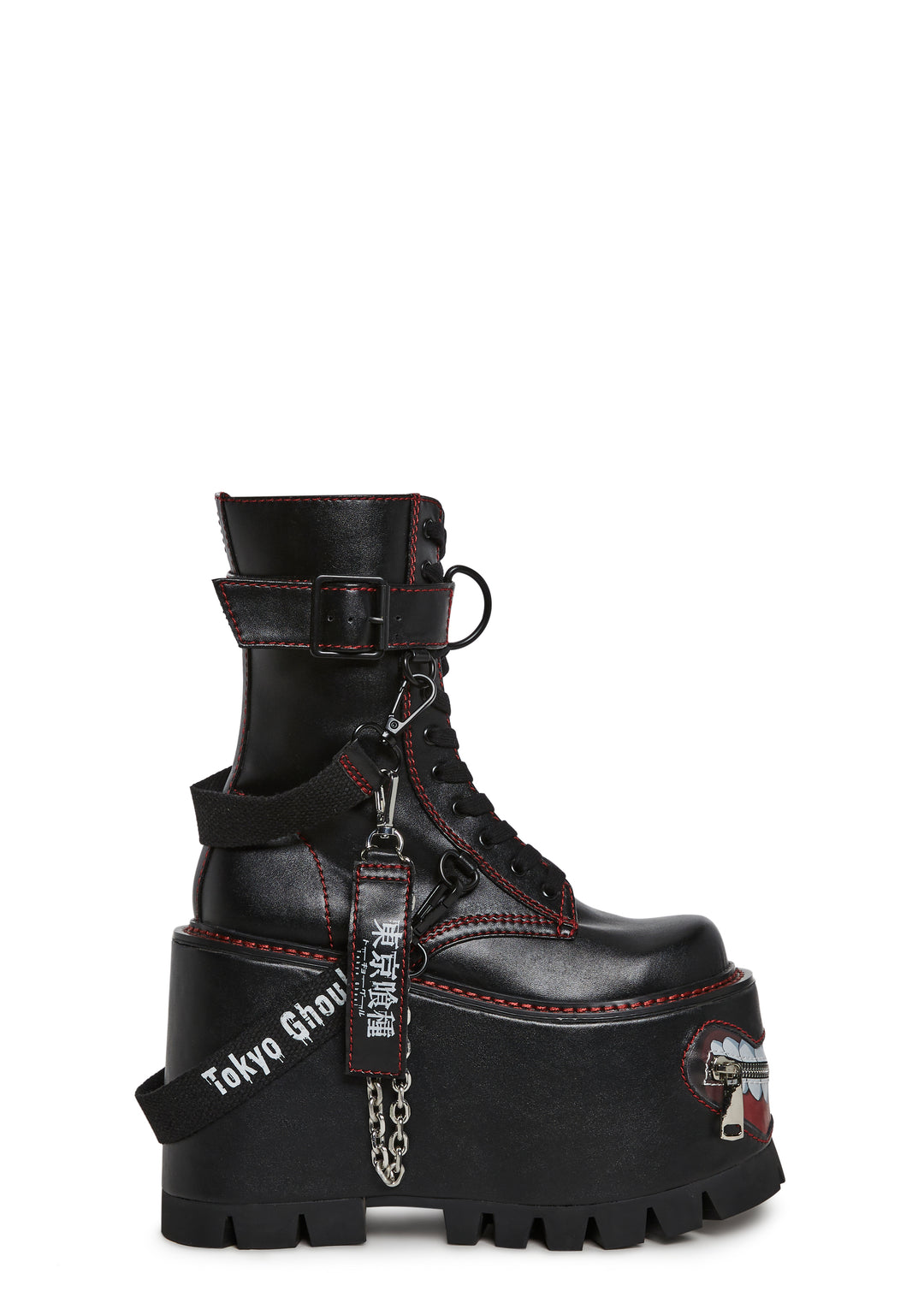 Dolls Kill x Tokyo Ghoul Platform Lace Up Boots With Kakuja Mouth - Black - Image 3