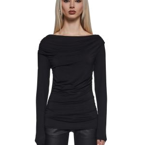 Womens Rayon Spandex Long Sleeve Top - Black
