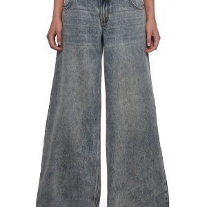 Womens Washed Denim Wide Leg Jeans Current Mood - Blue