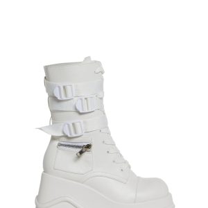 Womens Platform Wedge Boots With Buckles Current Mood - White