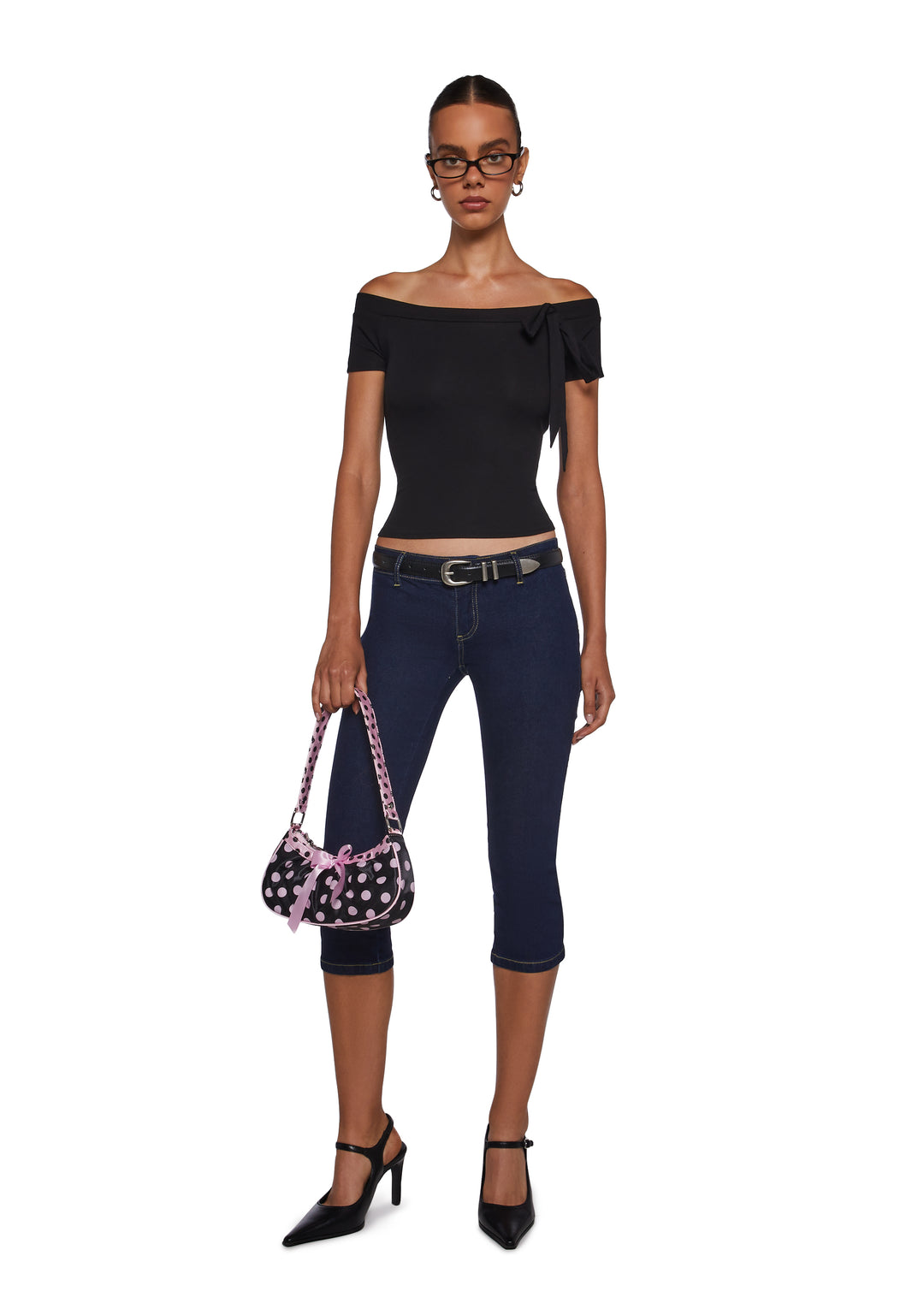 Womens Bow Crop Top Delias - Black - Image 2