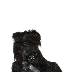 Faux Fur Vegan Leather O Ring Combat Boots Club Exx - Black