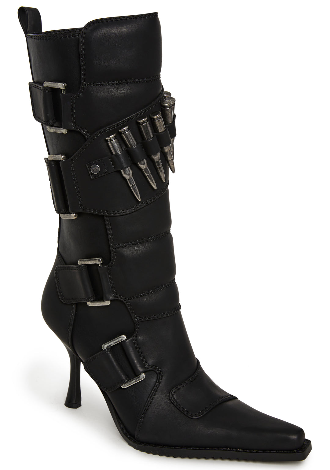 Vegan Leather Bullet Moto Boots Darker Wavs - Black - Image 2