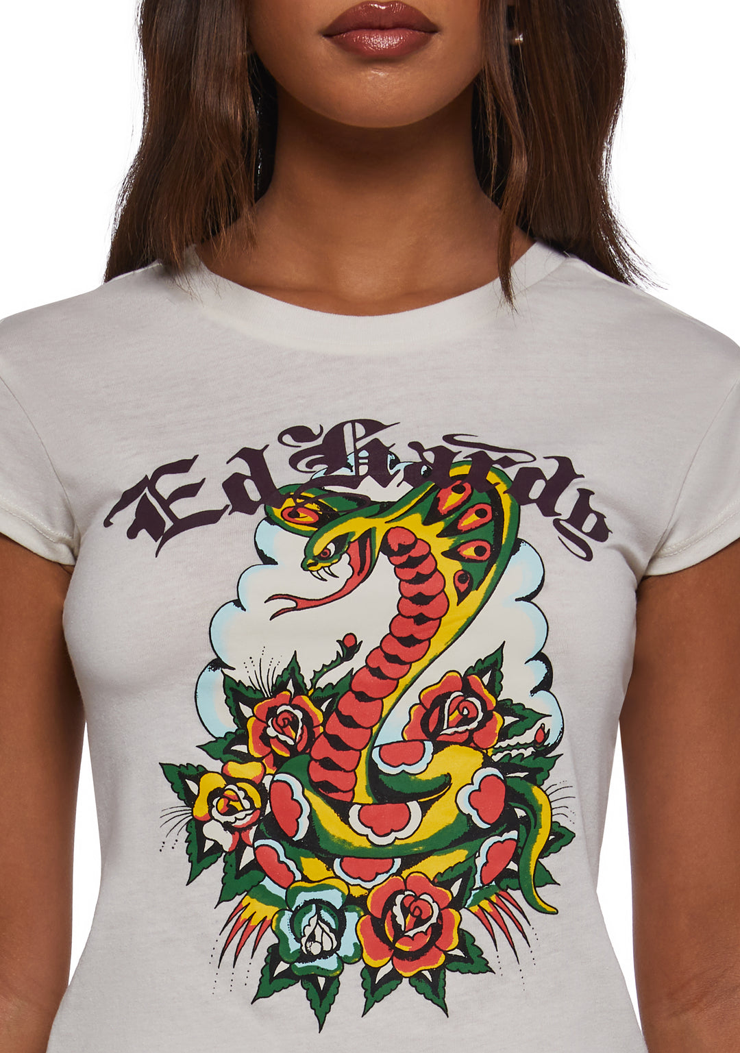 Ed Hardy Rose Cobra Cap Sleeve Tee - White - Image 6