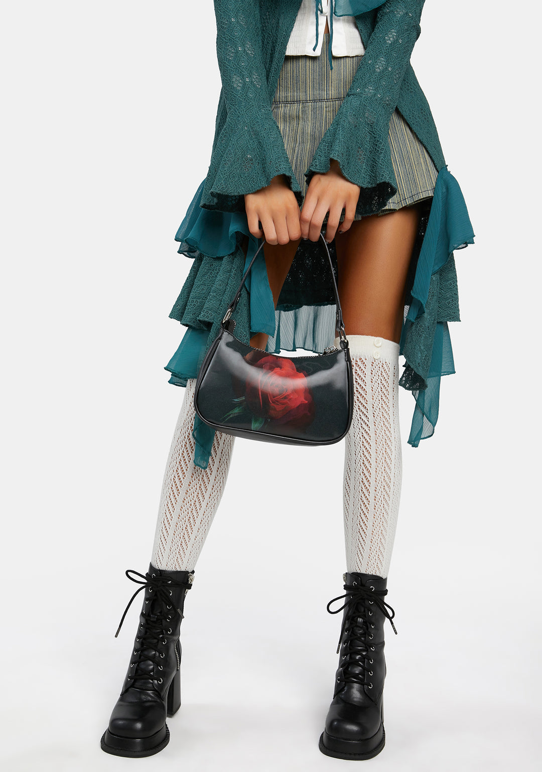 dELiA*s by Dolls KillLenticular Rose Baguette Shoulder Bag - Black/Red - Image 5