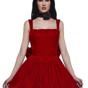 Womens Velvet Corset Mini Dress Sugar Thrillz - Red