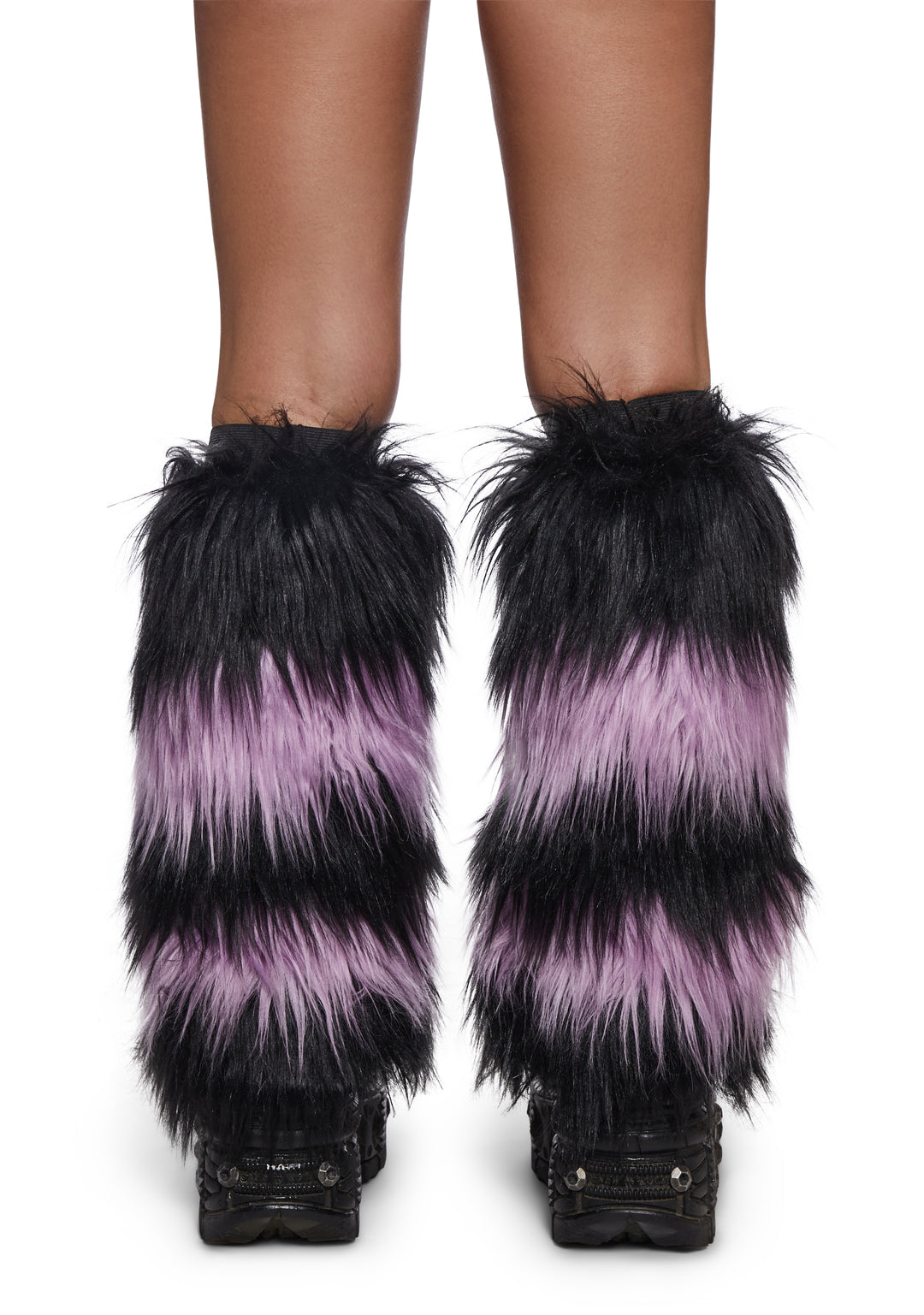 Striped Faux Fur Leg Warmers Current Mood - Purple - Image 2