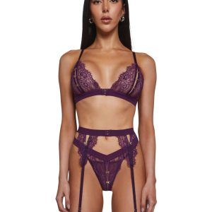Roma Lace Fetish 3-Piece Set - Purple