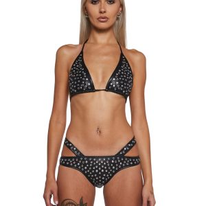 Womens Burning Man Studded Top Club Exx - Black