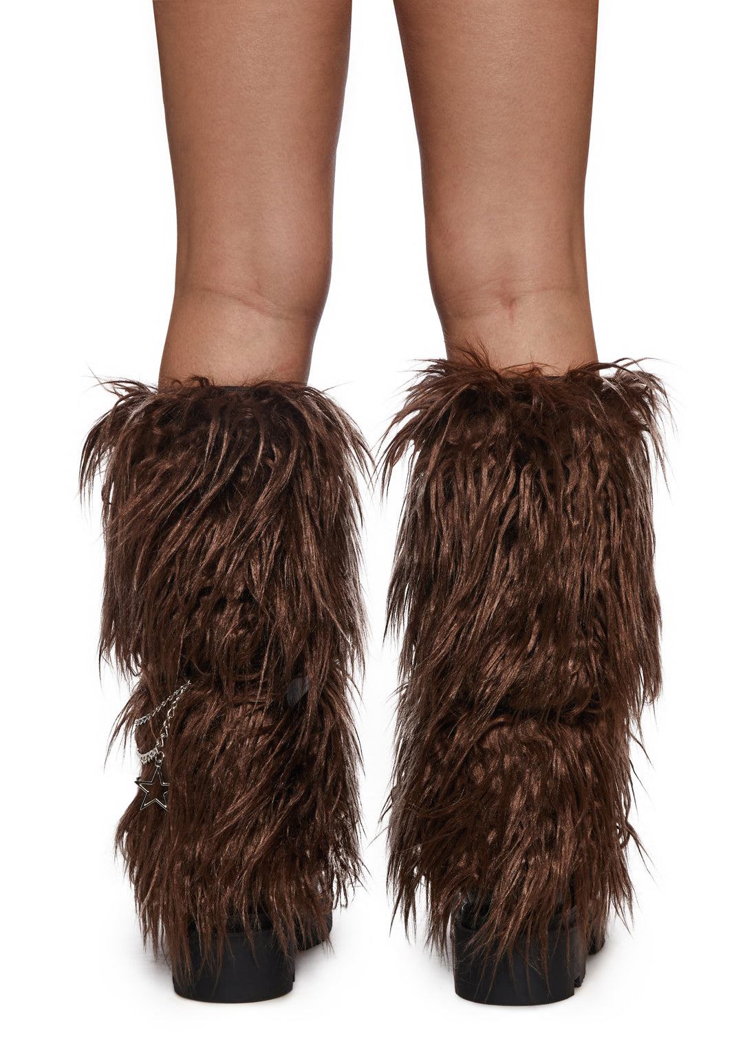 Faux Fur Belted Leg Warmers Club Exx - Brown - Image 2