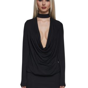 Womens Cowl Mini Dress - Black