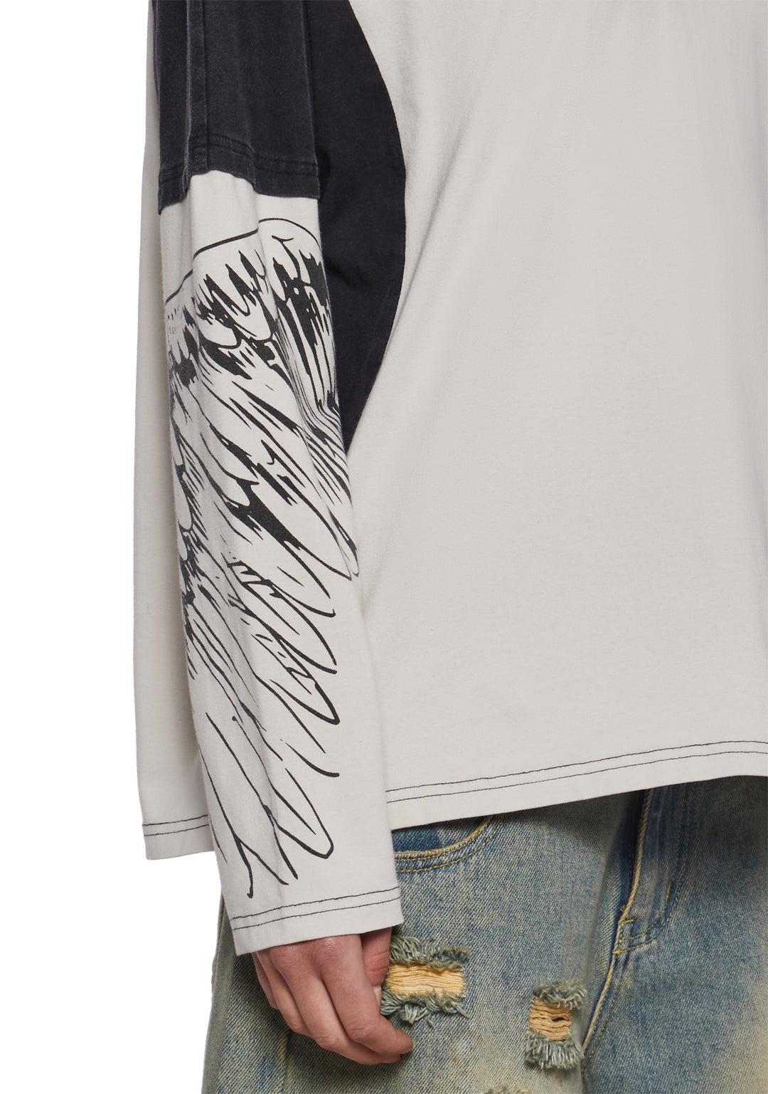 Womens Colorblock Long Sleeve Tee With Wings Graphic - Multi - Image 5