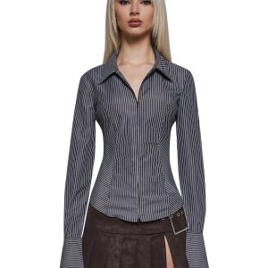 Womens Poplin Collared Blouse - Gray