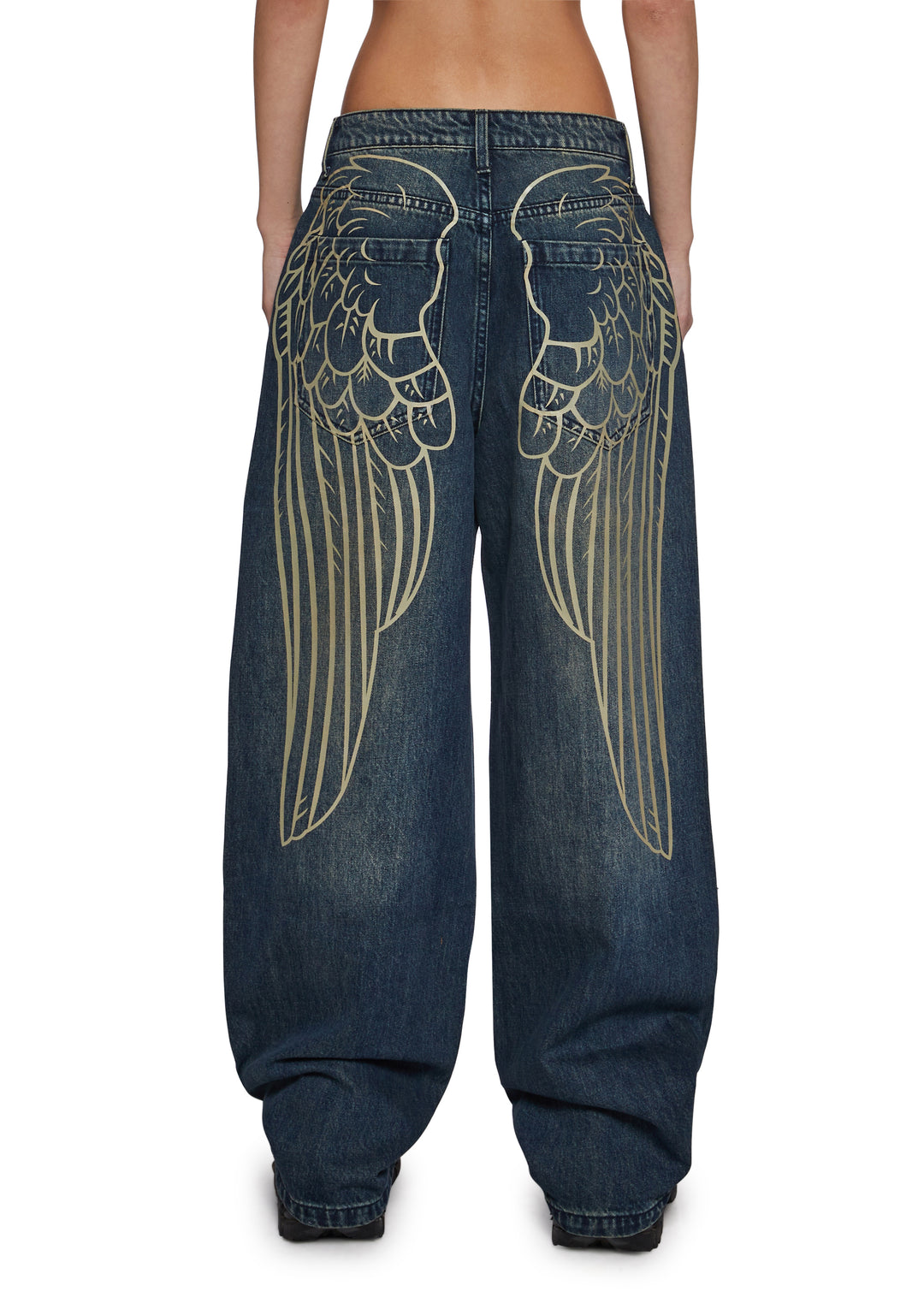Womens Angel Wing Graphic Print Jeans Current Mood - Blue - Image 5