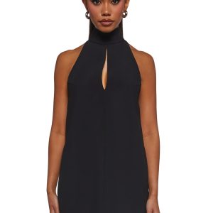 Womens Sexy Halter Mini Dress - Black