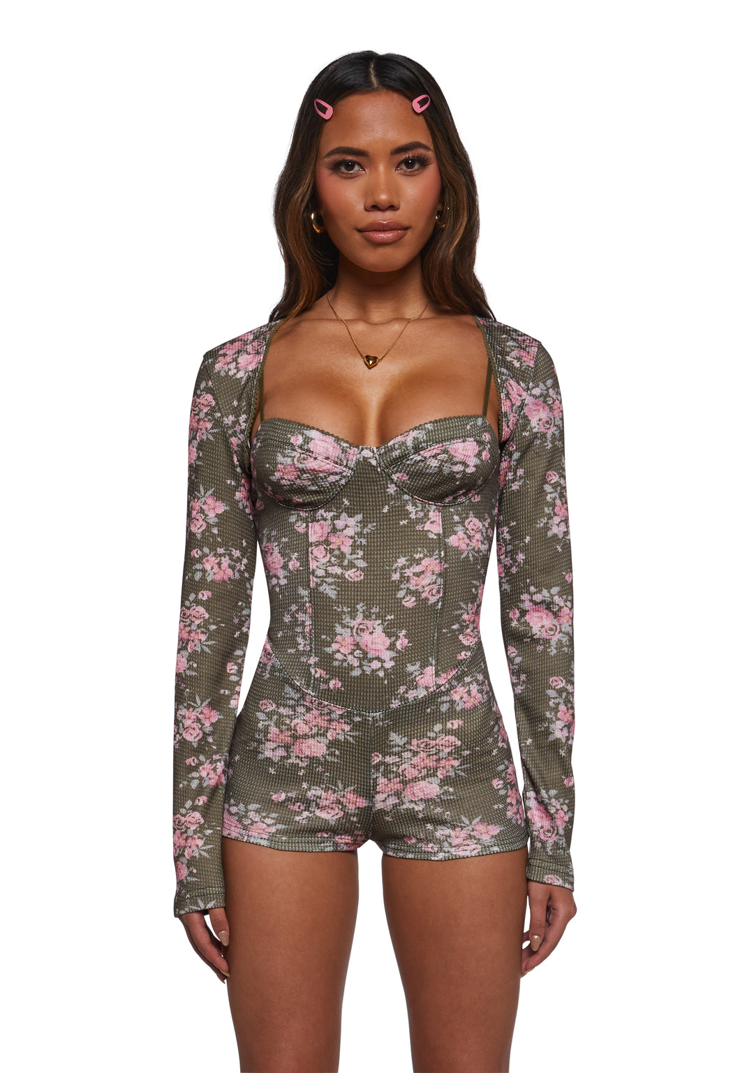 Womens Floral Print Romper And Shrug Set - Multi