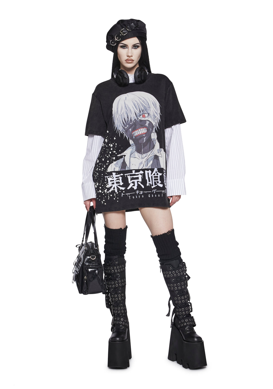 Dolls Kill x Tokyo Ghoul Ken Kaneki Oversized Graphic Tee - Black - Image 9