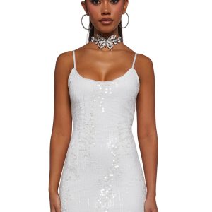 Womens Sparkly Sequin Dress - White
