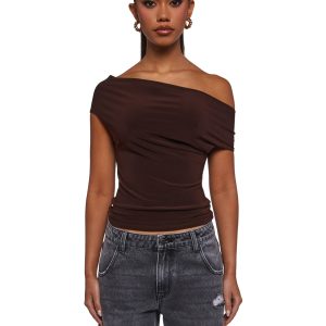 Womens Off The Shoulder Top - Brown