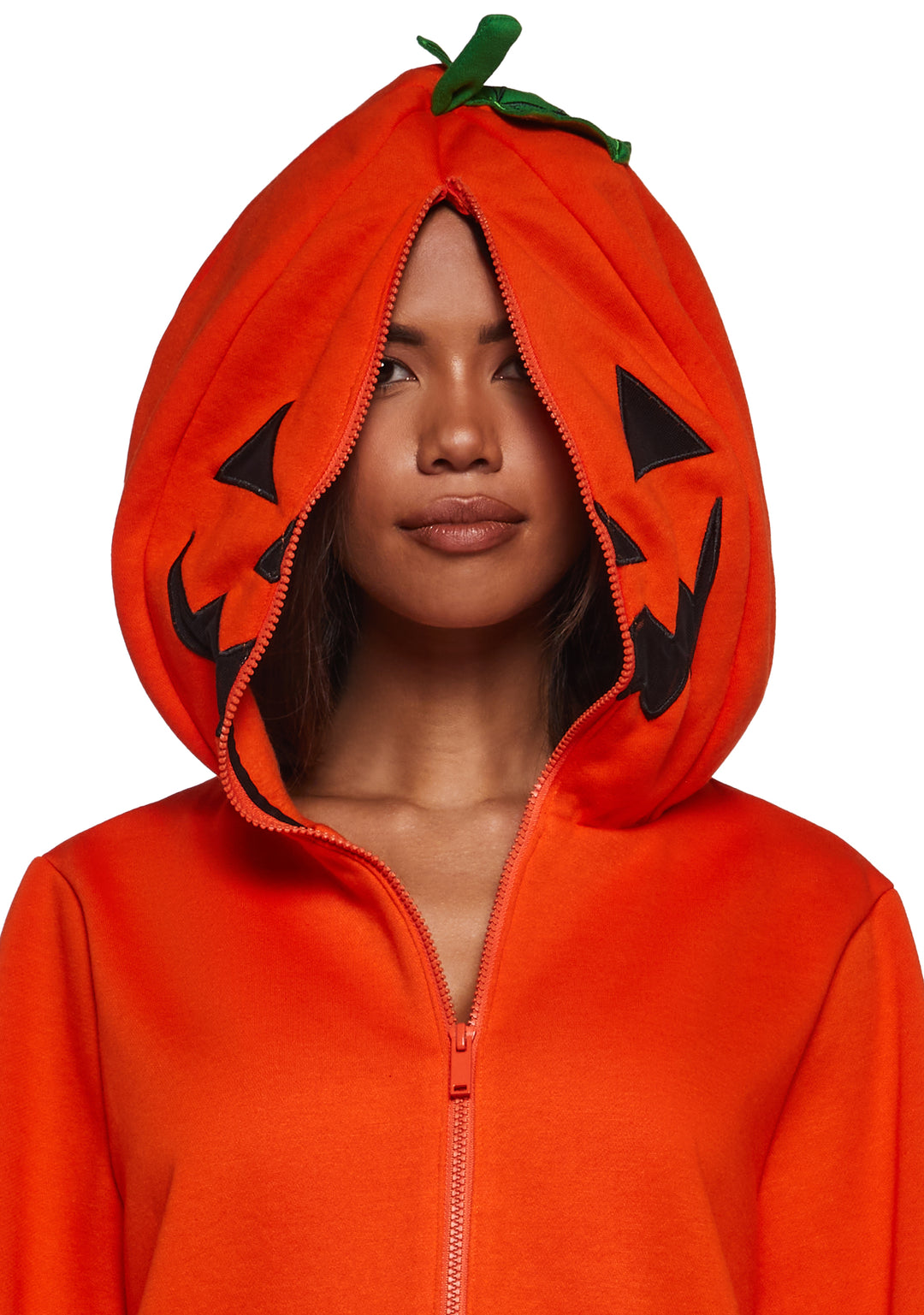 Womens Pumpkin Head Zip Up Hoodie Trickz N Treatz - Orange - Image 6