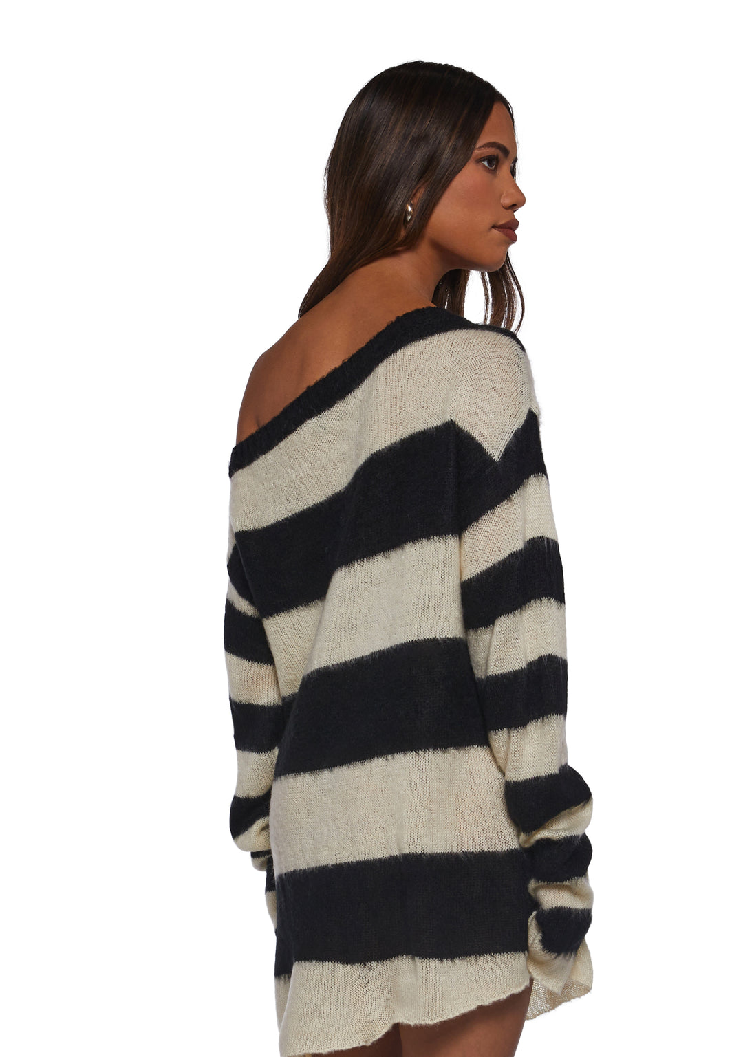 Womens Fuzzy Knit Striped Sweater Current Mood - Multi - Image 4